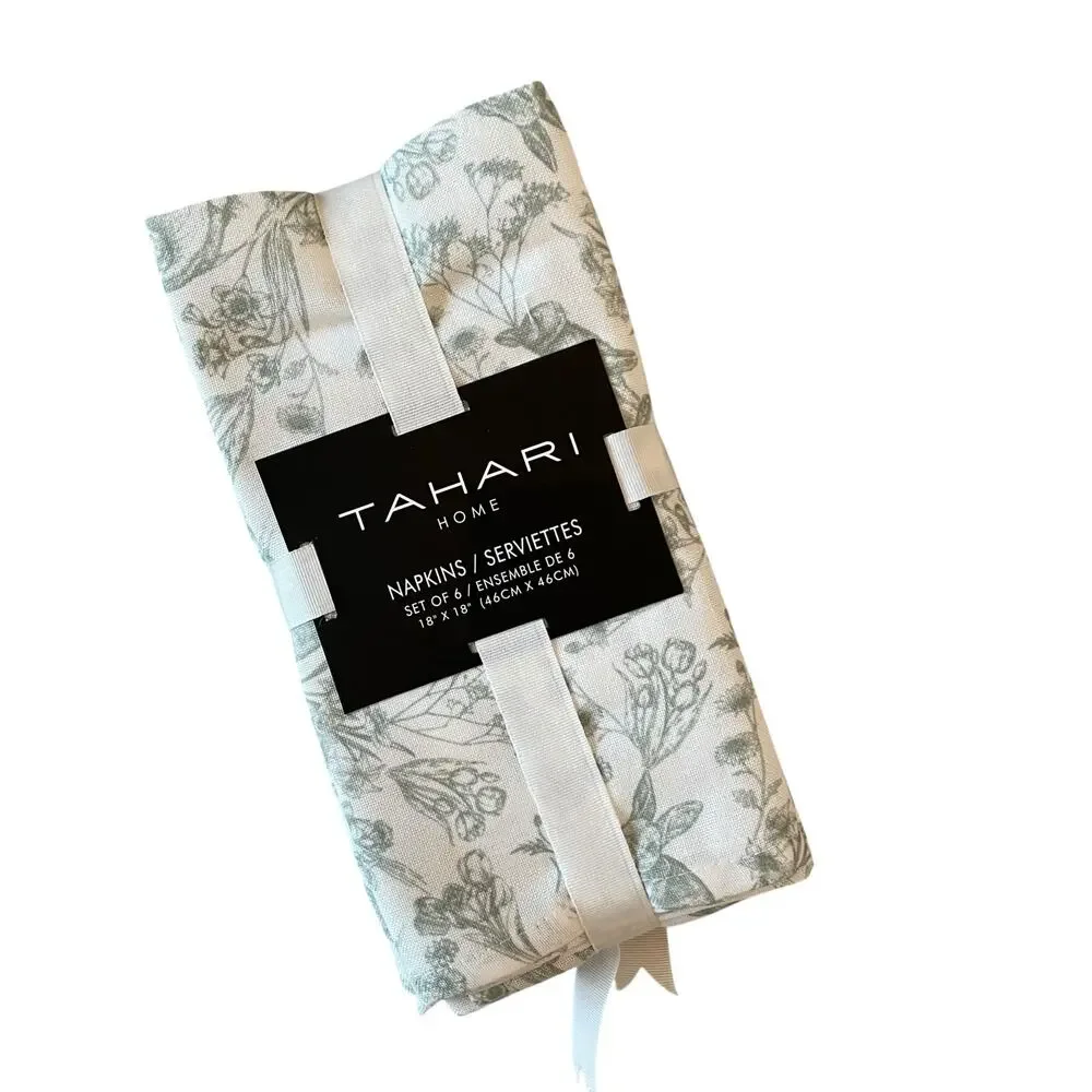 Tahari Floral Bunny Dinner Napkins 18x18 Sage Green & White Easter Decor